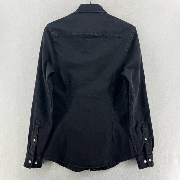 Asos Design Button Down Shirt Mens XS Black Denim Long Sleeve Classic Fit Casual - Picture 2 of 12